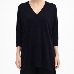 TOTEME Reno V-Neck Longline Lightweight Sweater Navy 3/4 Sleeve Wool Blend Sz XS